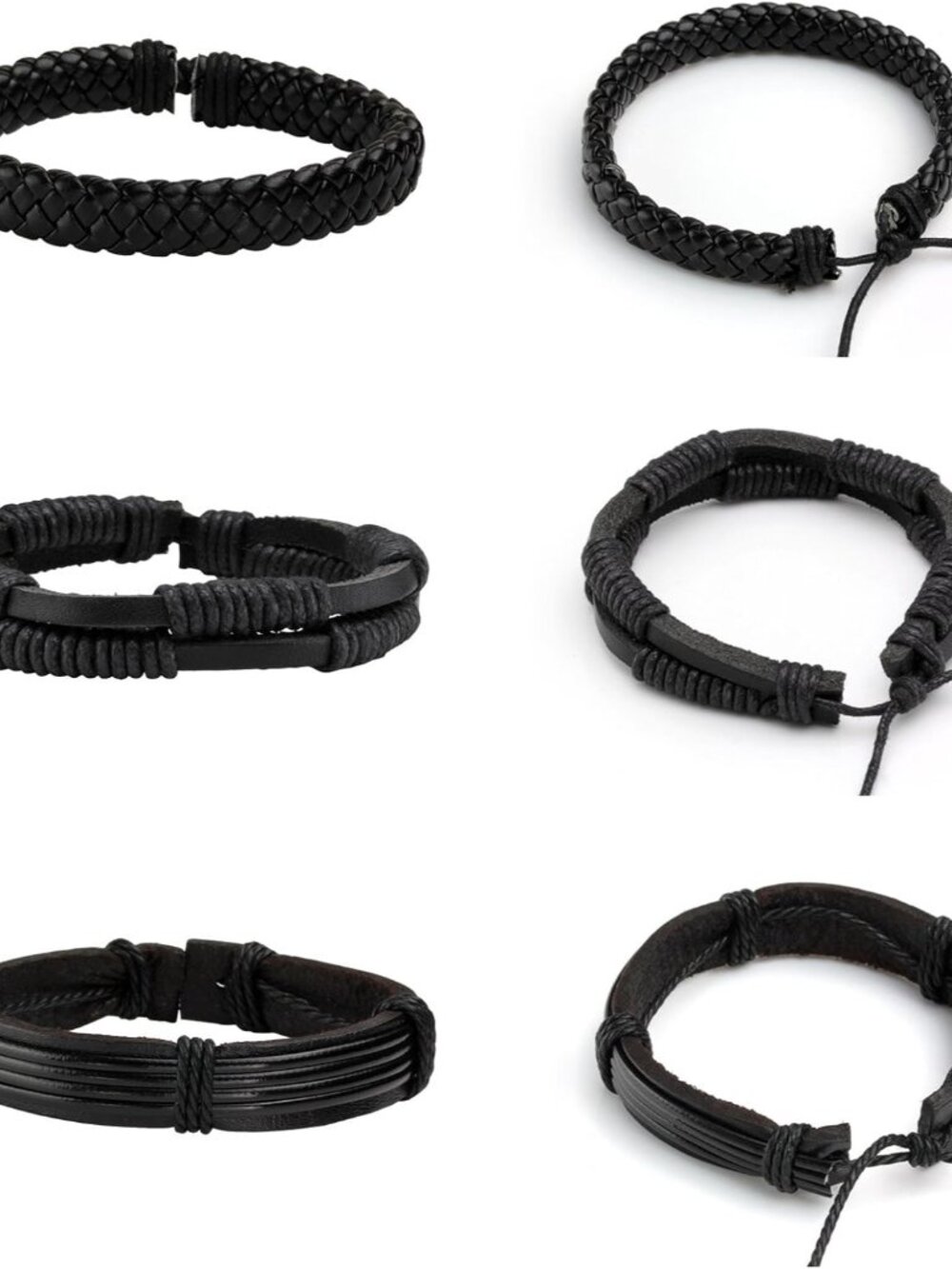6 Pcs Punk Braided Leather Bracelets for Men Women Cuff Wrap Wristbands Adjustab - Picture 3 of 6